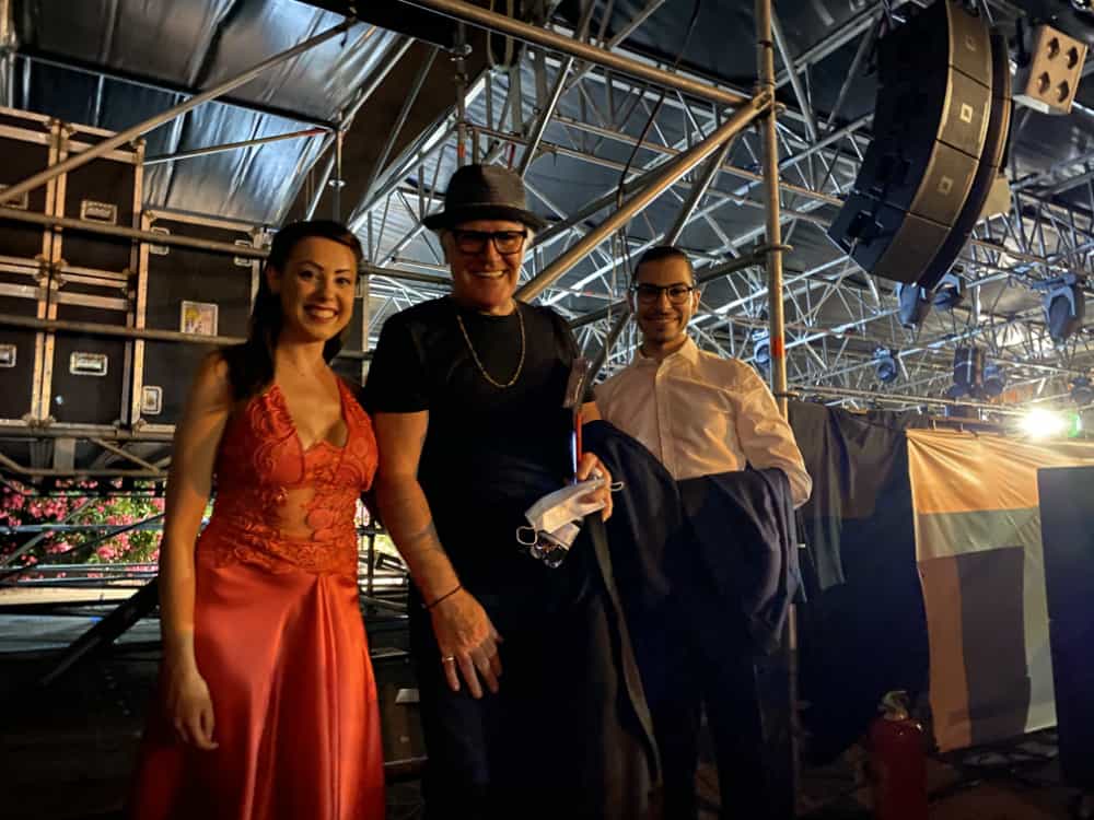 Foto che ritrae Simone Ferrara e Giusy Citro con Nick The Nightfly subito dopo il concerto del 16 Luglio 2020